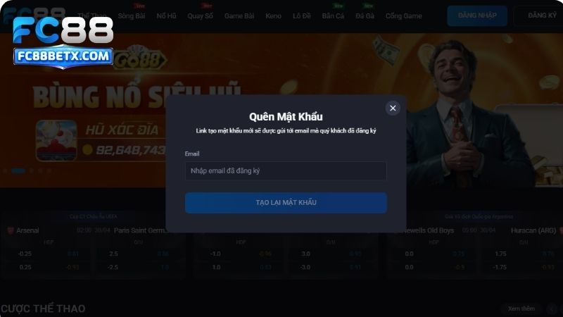 Dùng tính năng quên mật khẩu FC88 cần có thông tin xác thực
