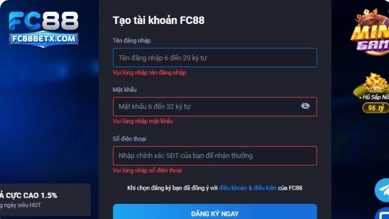 Thành viên cần đảm bảo rằng bạn điền đầy đủ và chính xác các thông tin